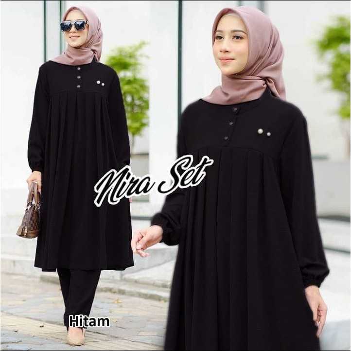 BEST DEALS SIZE JUMBO LD 110 120 130CM XL XXL XXXL NIRA SETCEL LONG TUNIK + CELANA BAHAN CRINKLE