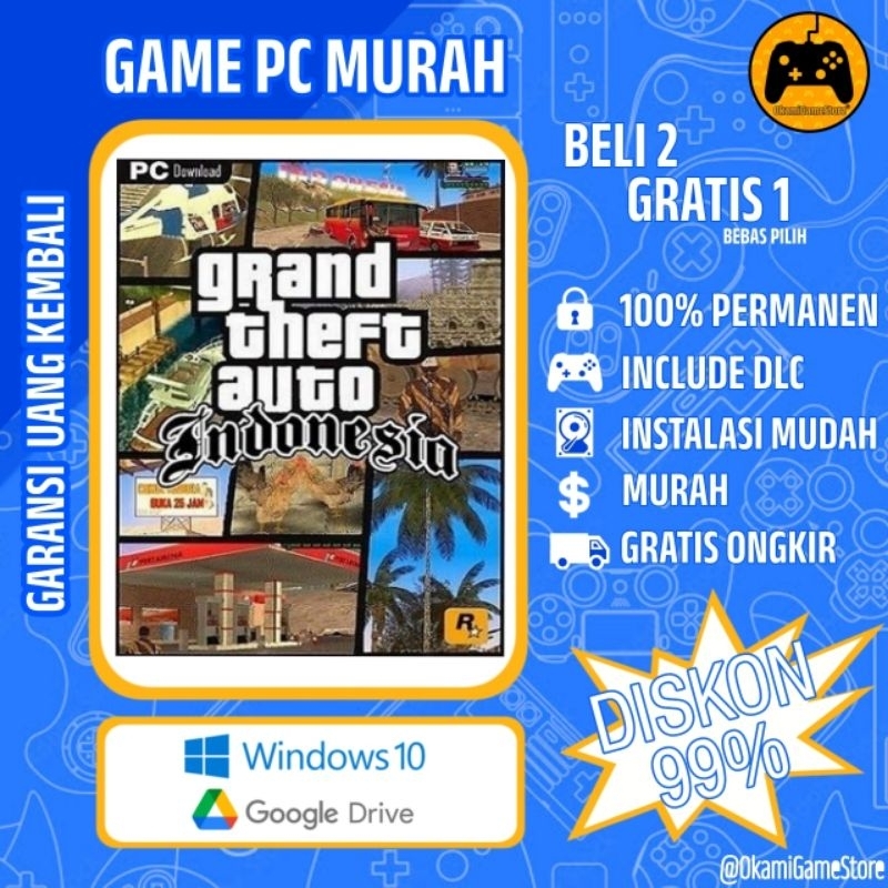 Game Pc Gta Sa Indonesia Mod - Murah ,Permanen 100% ,Full Offline ,Gratis Ongkir