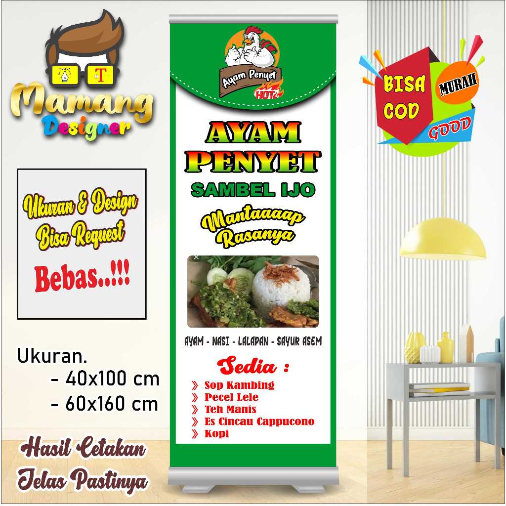 Banner Spanduk Backdroop Ayam Penyet Sambal Ijo Design Keren bb