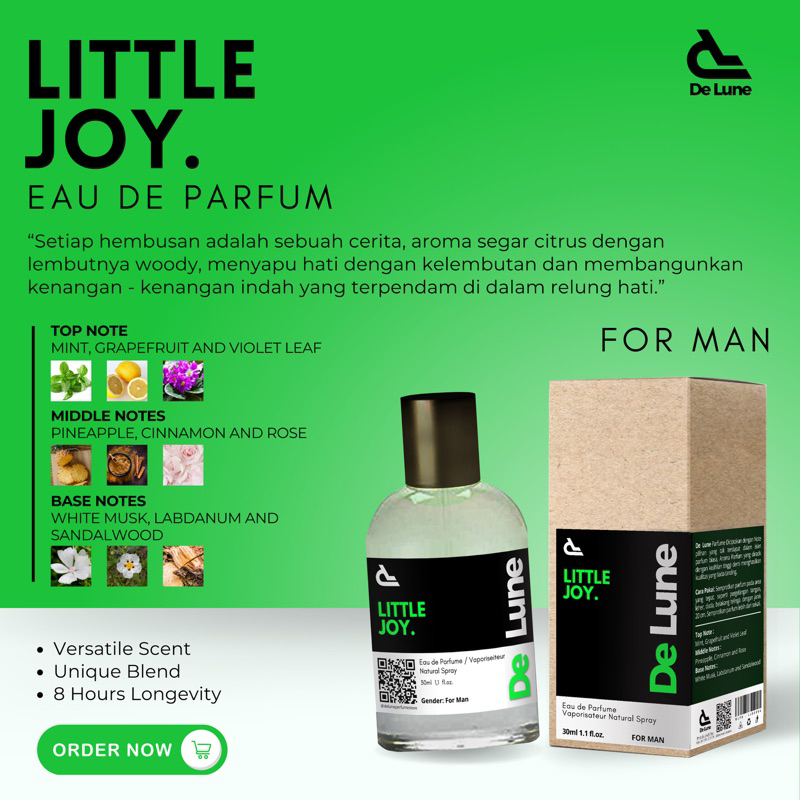 DeLune Parfume Parfum Laki-Laki Aroma Citrus Woody (Litte Joy) Eau De Parfum 30 ml