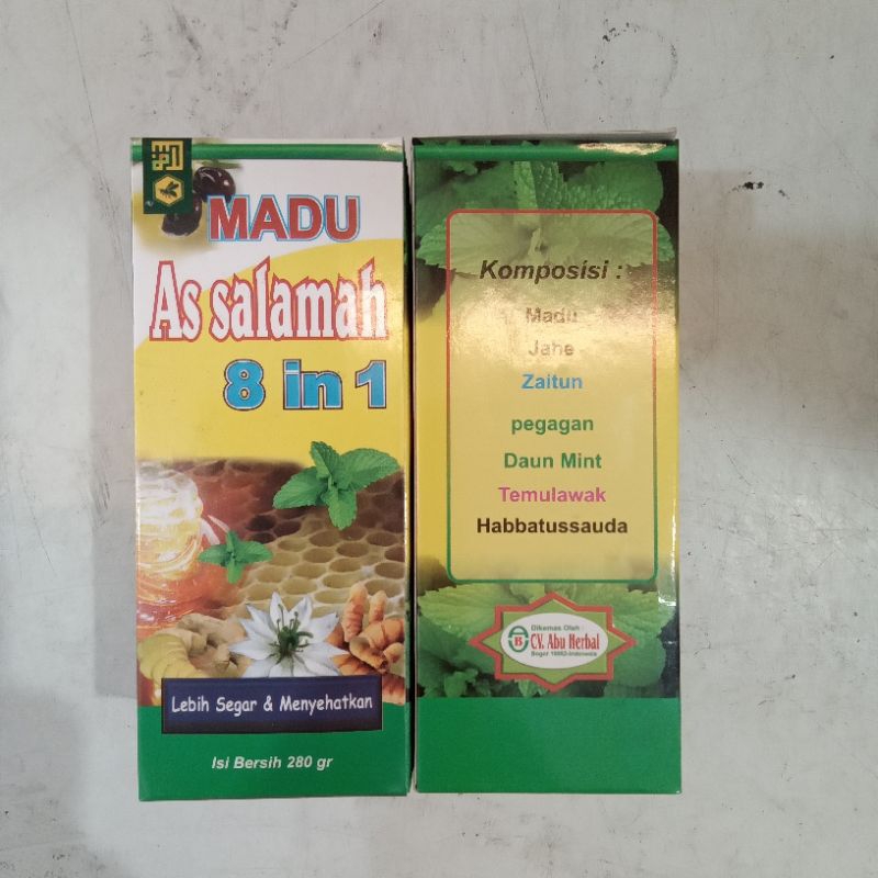 

Madu AS SALAMAH 8in1 madu jahe zaitun pegagan daun mint temulawak habbatussauda
