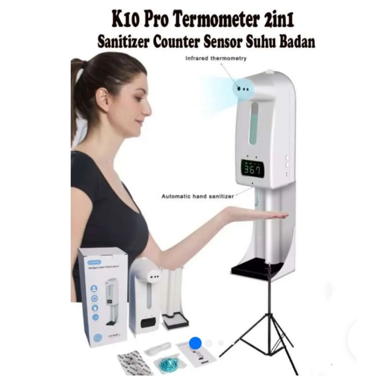 Thermometer Stand  Hansanitizer Sensor Soap Dispenser 2 in 1 Thermometer Infrared K10 Pro Siap Pakai