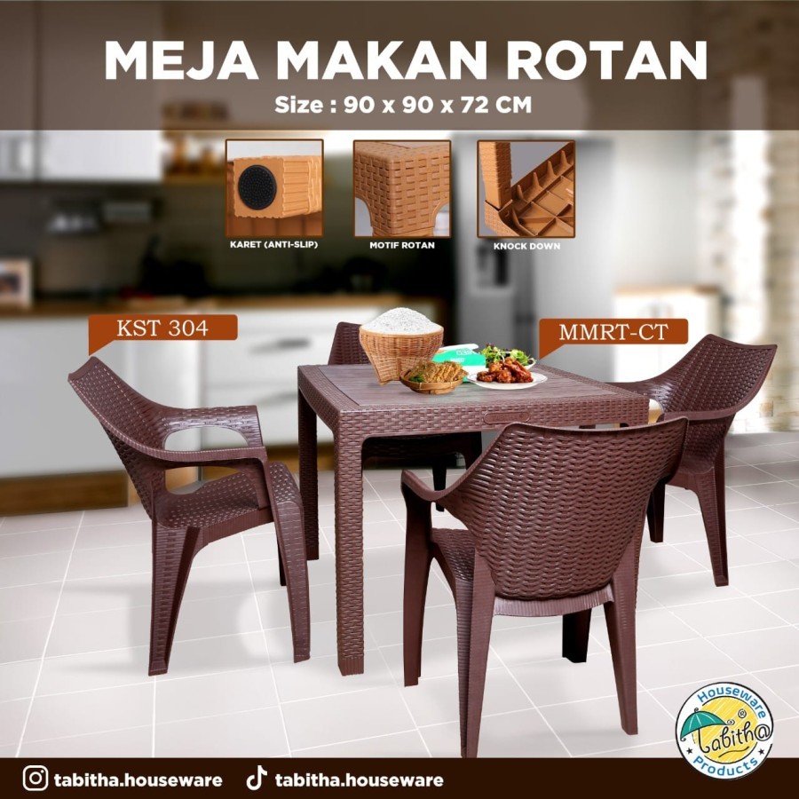 Tabitha Meja Makan Plastik Anyaman Rotan