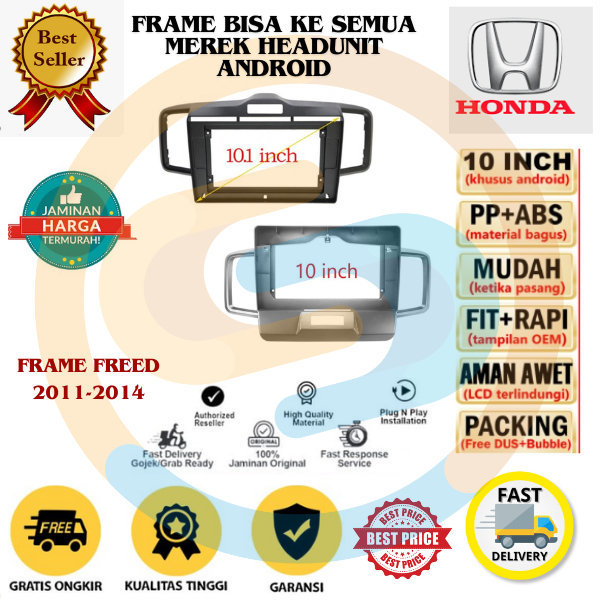Frame Head unit android 10 inch Honda Freed 2011 - 2014 Hazard Atas
