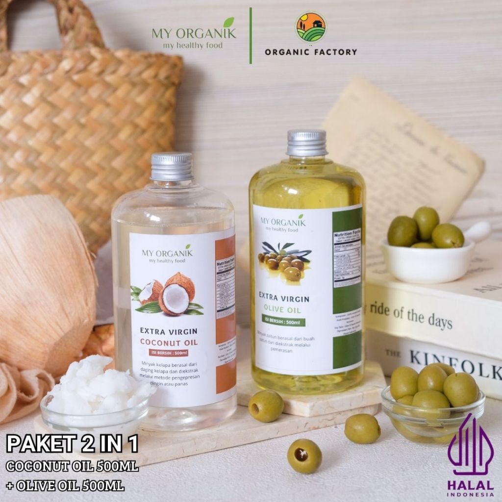 

My Organik Paket 2 in 1 Extra Virgin Olive Oil 500ml Virgin Coconut Oil 500 Ml Premium Pure 100%