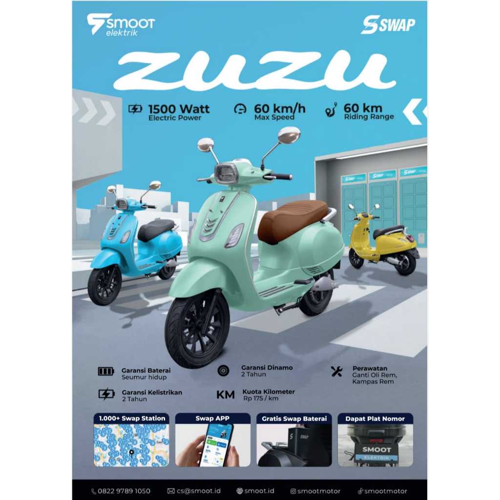 MOTOR LISTRIK SMOOT ZUZU | MOTOR EKONOMIS | MOTOR LENGKAP STNK DAN BPKB