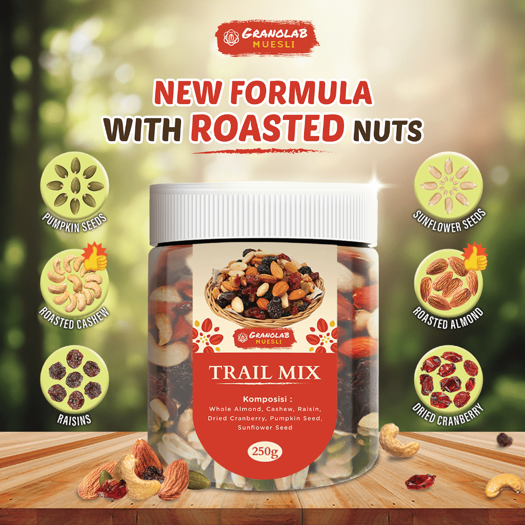 

Trail Mix 250 gr - GranolabMuesli Almond, Cashew, Raisin, Cranberry, Pumpkin Seed, Sunflower Seed