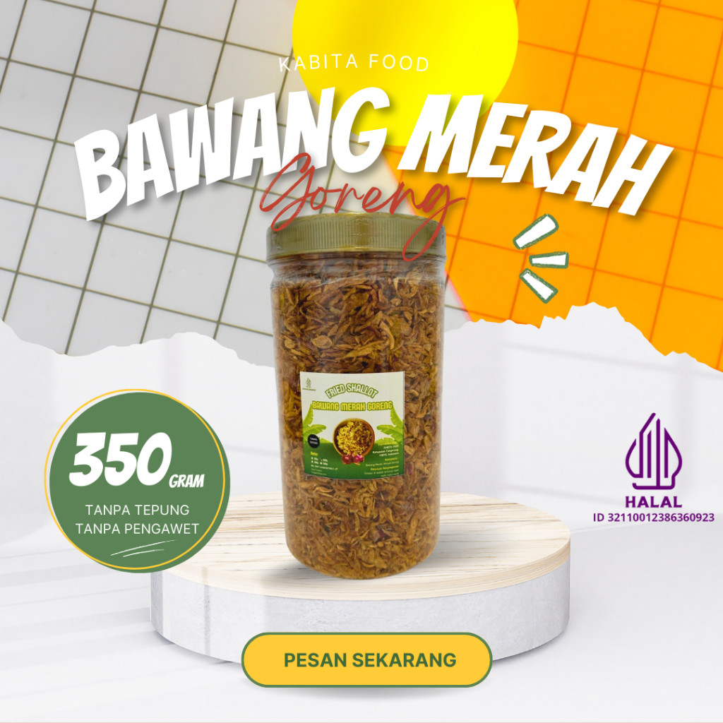 

Bawang Merah Goreng Premium 350g (Toples 1.000ml) TANPA TEPUNG Kabita Food