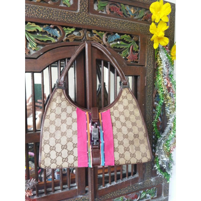 Hobo Gucci** kulit mix canvas & tenun vintage