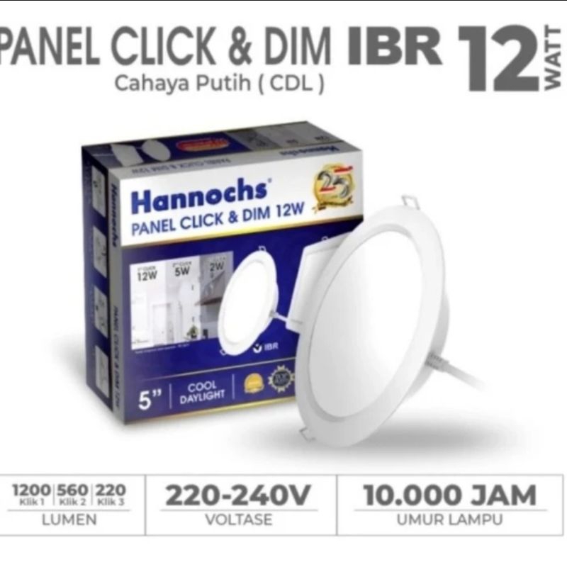 Hannochs Lampu Downlight LED Panel Click and Dim 12W IBR Cahaya Putih