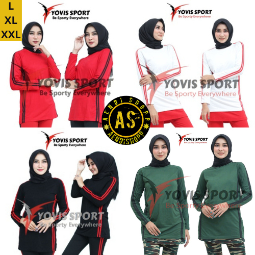 Baju Senam Olahraga Wanita Jumbo Aerobic Zumba Muslim Muslimah Panjang Merah Putih Yoga GYM Sport