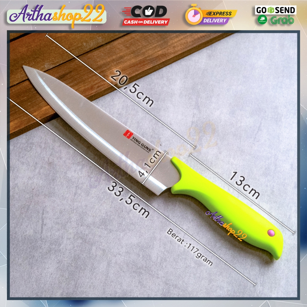 YING GUNS Pisau Dapur Stainless Steel 8inc Chef Knife Koki Iris Potong Seset gagang Hijau