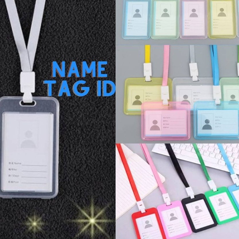 

Name Tag Id Card Transparant Gantungan Kartu Nama Plastik Vertical Lanyard Potrait Motif Polos Warna Warni Tanda Pengenal Bening