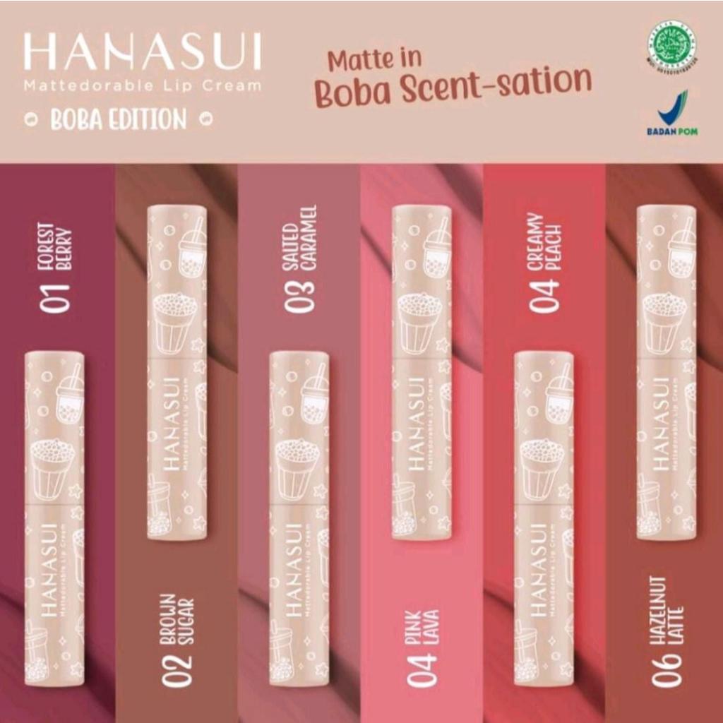 Lipstik Matte Hanasui Boba Edition dengan Finishing Velvet yang Ringan (6 Warna)