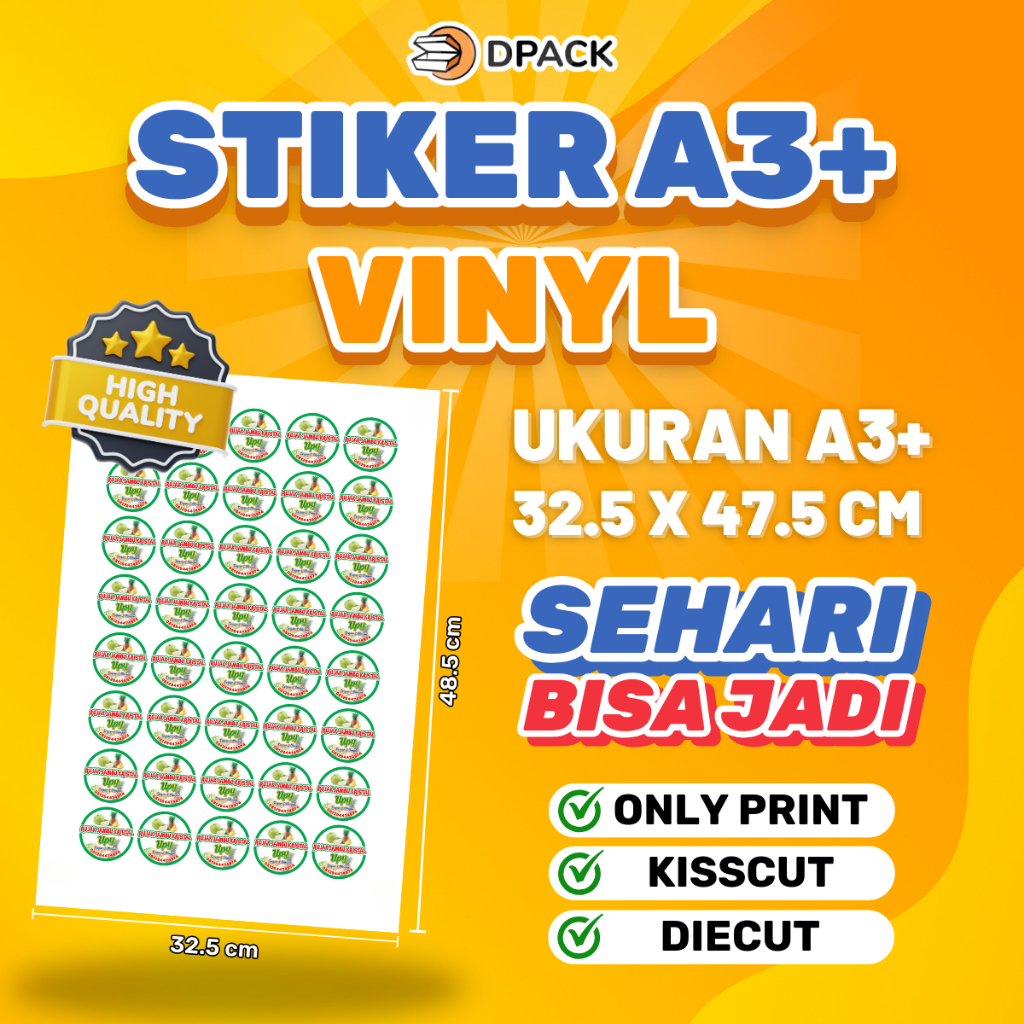 

CETAK STIKER VINYL A3+ TERMURAH | 31 X 47 CM | TAHAN AIR | CETAK STIKER LABEL KEMASAN / LABEL UNTUK MAKANAN & MINUMAN / LABEL NAMA | EXPRESS / SAMEDAY / INSTANT | 1 HARI JADI seharga 6.000-11.000