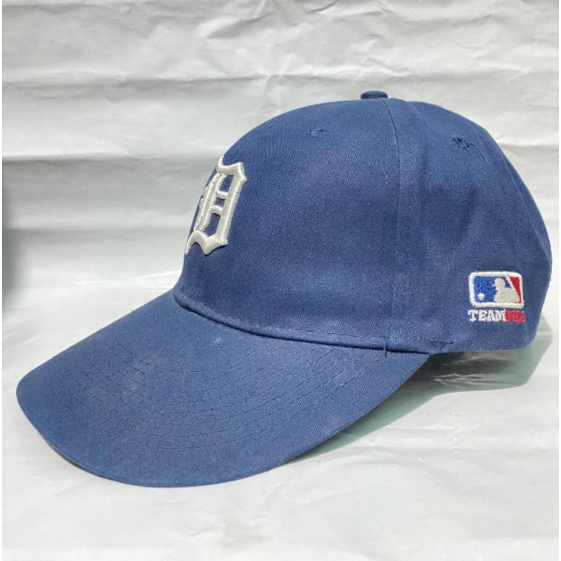 Topi Baseball logo D Team MLB Detroit Tigers collab OC Sport Navy Pekat Original Second Brand Bordir