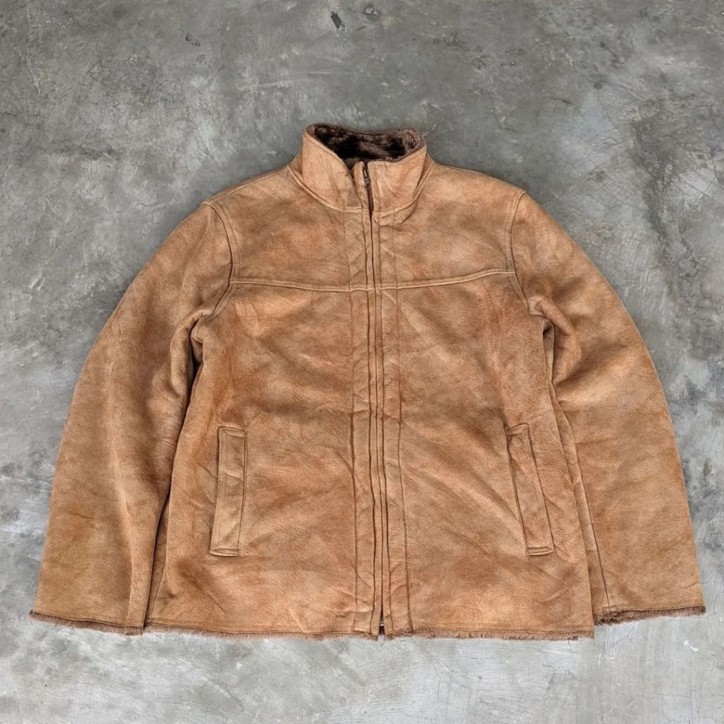Jaket Kulit Suede Pria Finway Sherpa Original Size M