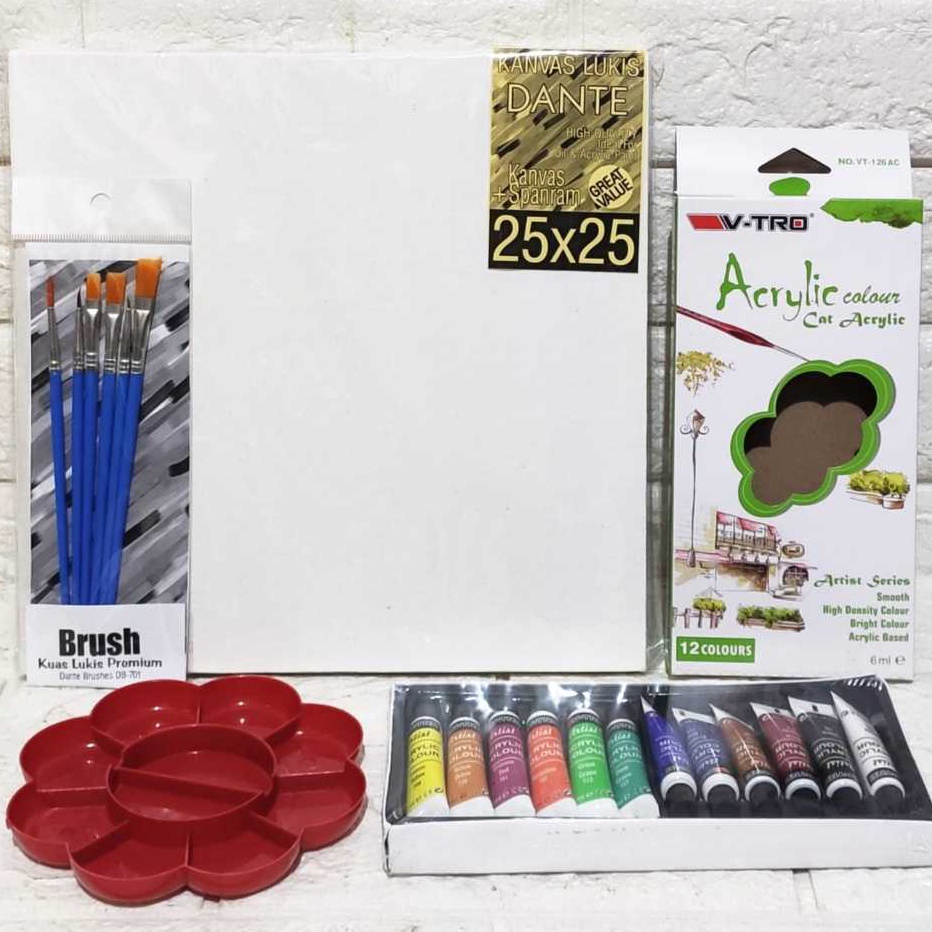 

DISKON PAKET MELUKIS 4in1 SET Kanvas 25x25 Kuas Palet
