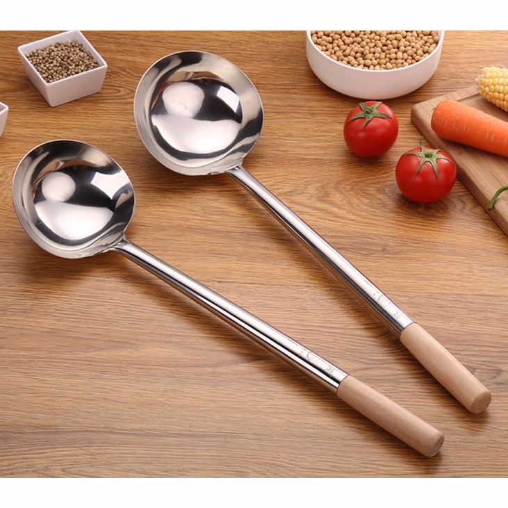 SOP IRUS GAGANG KAYU JUMBO PANJANG /CENTONG SAYUR BESAR/ IRUS SAYUR STAINLESS STEEL TEBAL ANTI PANAS