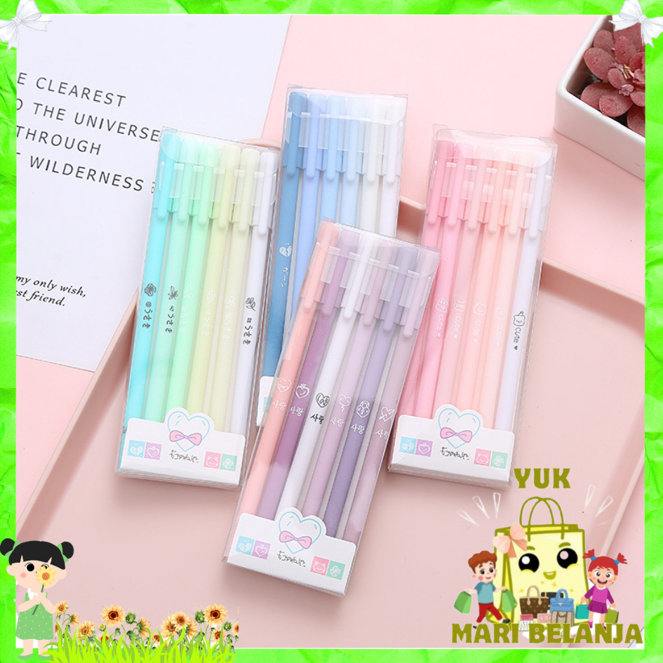 

YMB 1 Set 6Pcs Pena Gel 0.5mm Warna Pastel Pen Gel Aesthetic Pulpen Gel 6 IN 1 Warna Gradasi Pena Gel Set Morandi Color Bolpoint Tinta Gel Cair 6 Pcs Journaling Pen Alat Tulis Kantor Sekolah Lucu