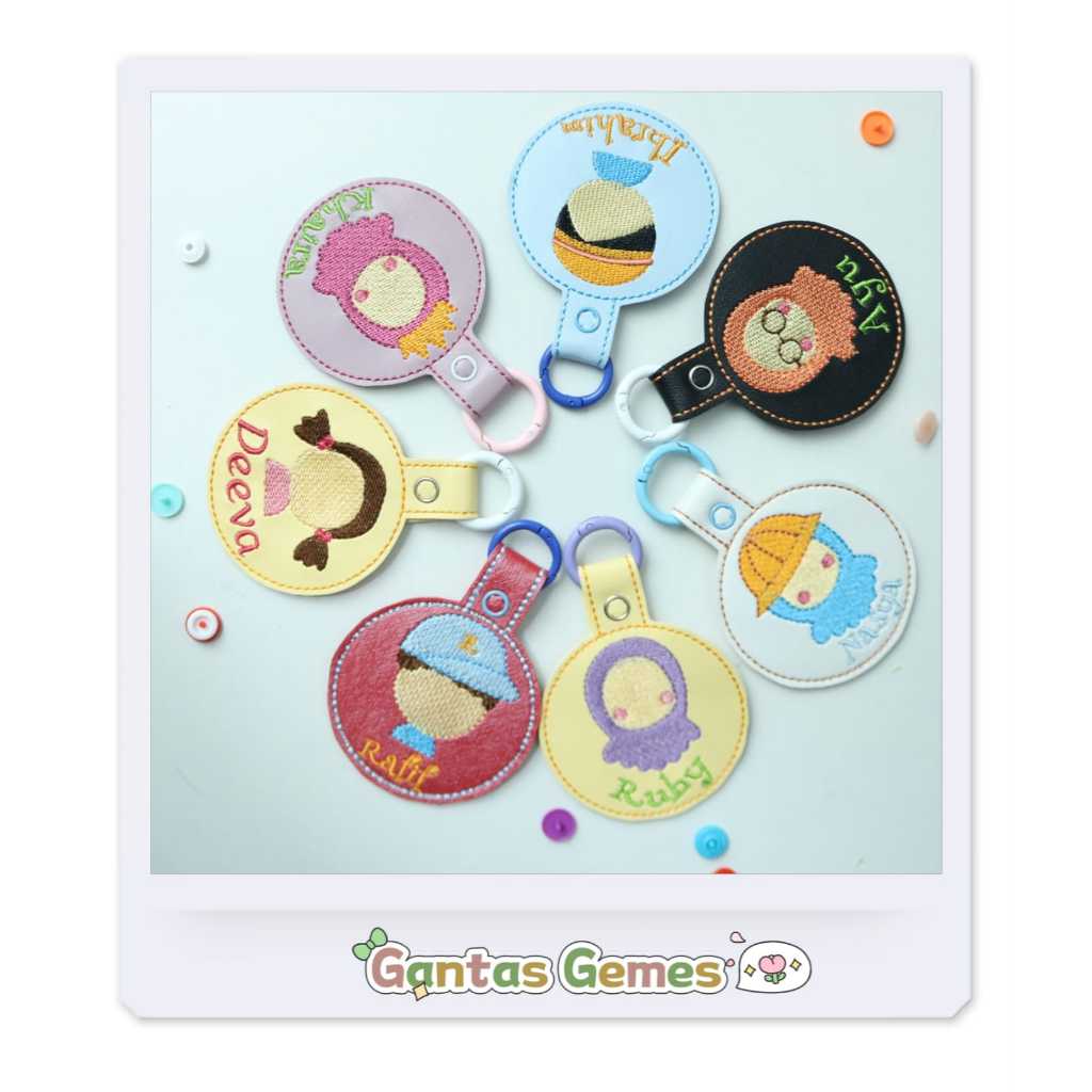 Gantungan tas anak/gantungan tas nama/custom nama anak bordir/bag tag anak nama/luggage tag/souvenir