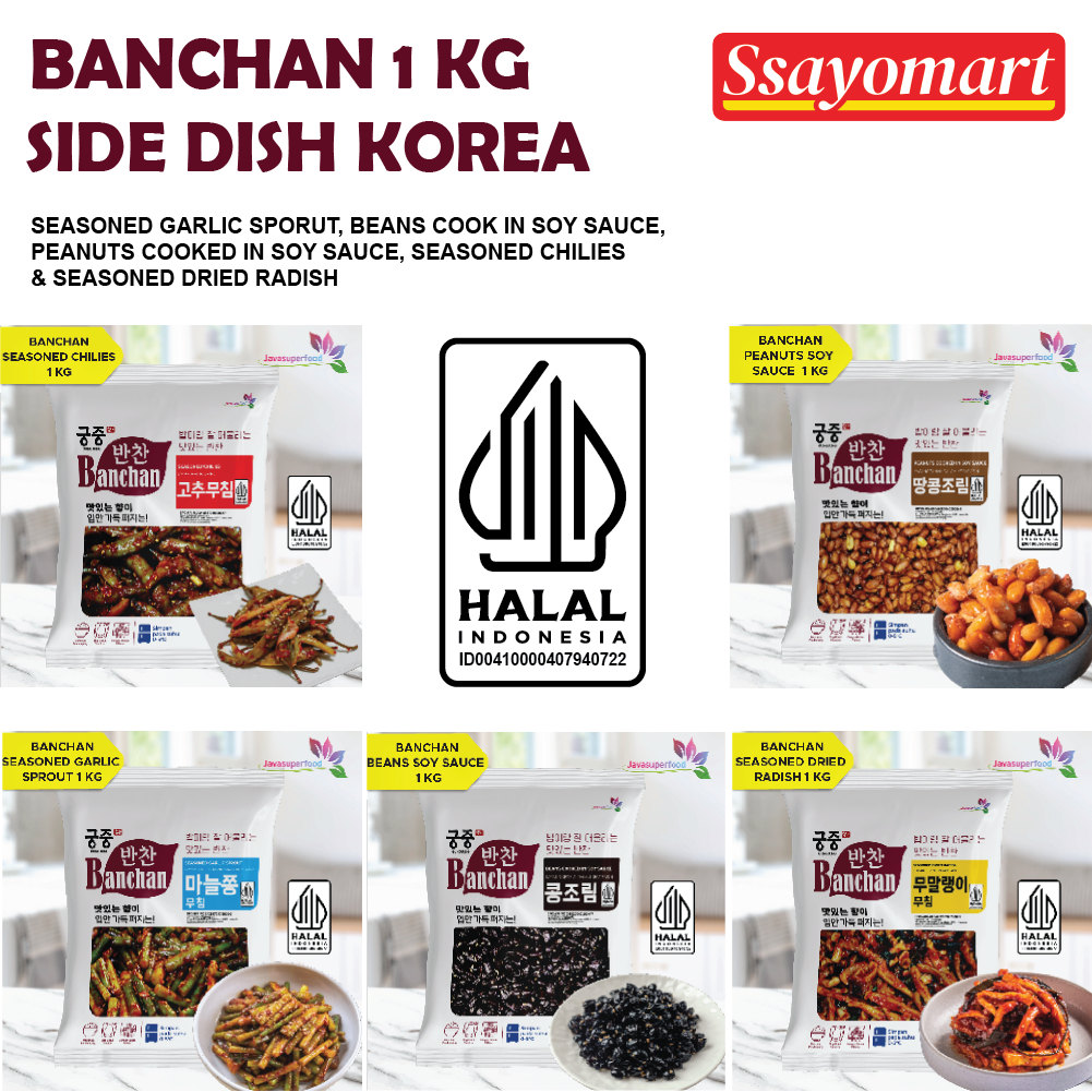 

BANCHAN SIDE DISH KOREAN FOOD 1 KG / KIMCHI / GARLIC / BEANS / PEANUTS / CABE / LOBAK / HALAL