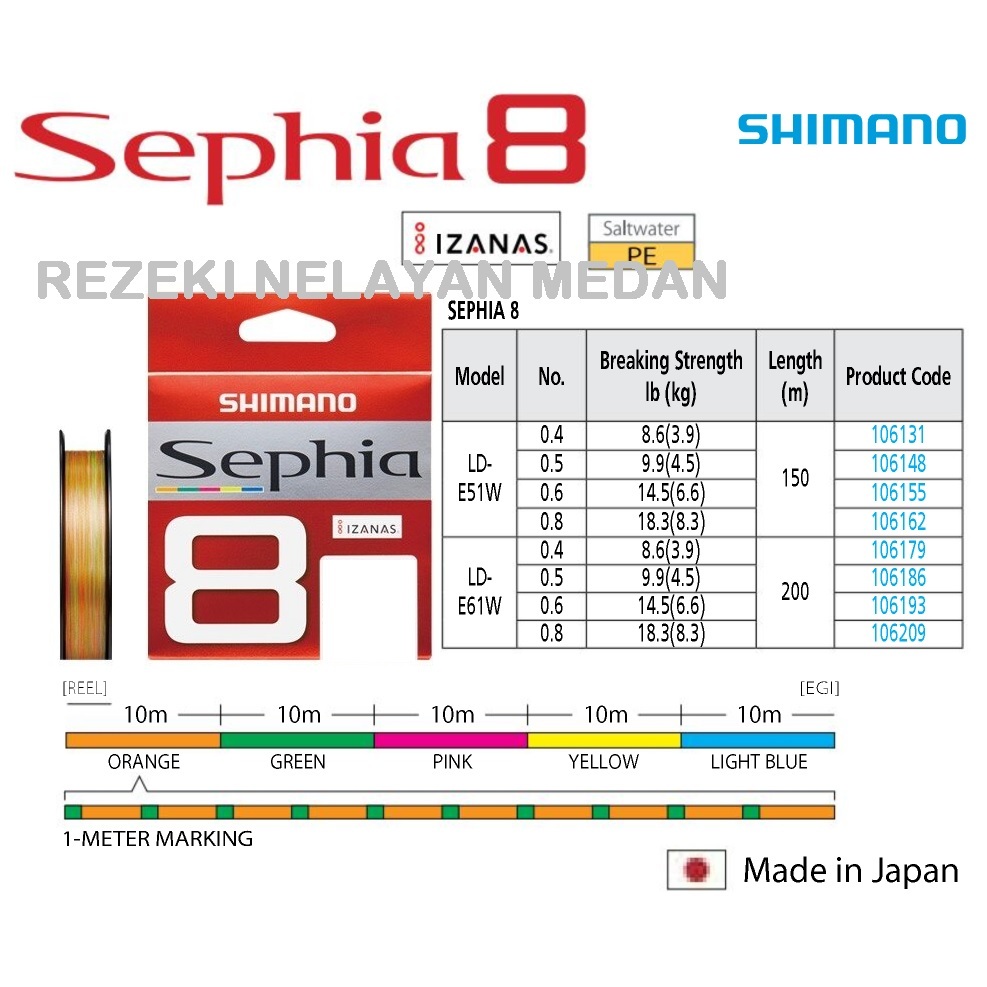 SENAR PE SHIMANO SEPHIA 8 150m / 200m | Senar PE Eging