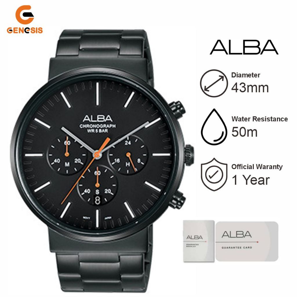 Jam Tangan Pria ALBA AT3E23 Cronograph Black Stainless Steel