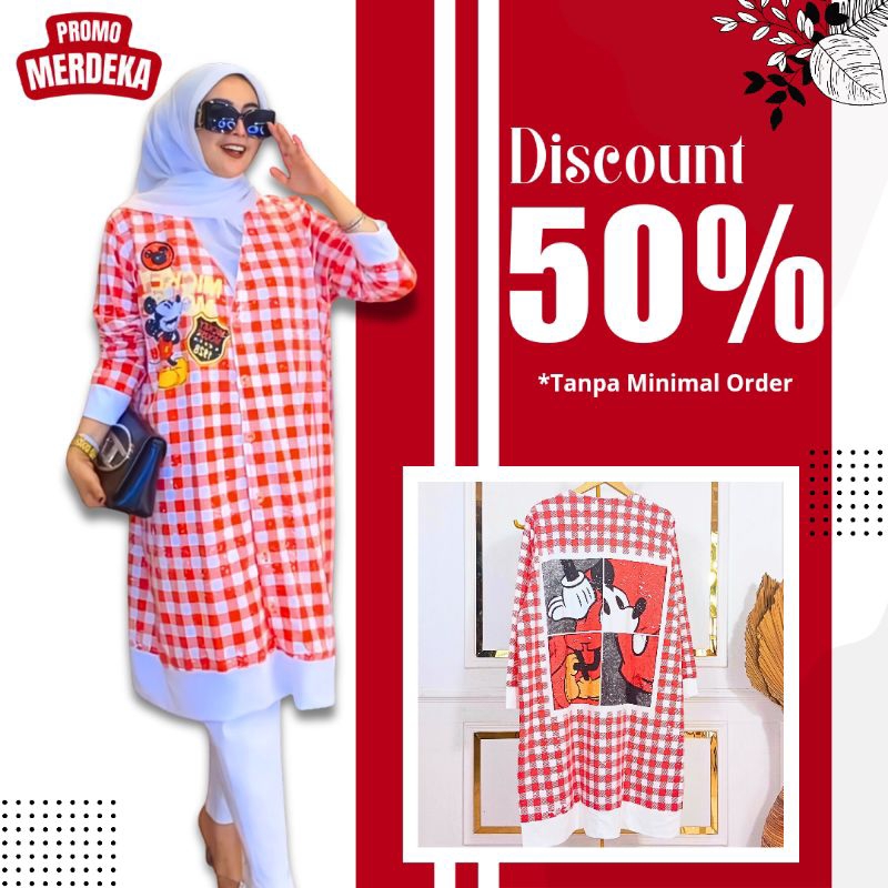 Long Cardi Mickey Kotak2/Cardigan wanita/Atasan wanita/Blouse Tunik/Cardigan Tunik/Cardigan premium/