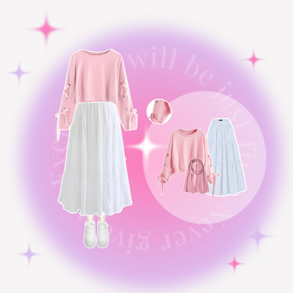 One Set Wanita Kekinian Korea Style Sweater Lengan Tali Sweater Crewneck Korean Style Remaja Kekinia