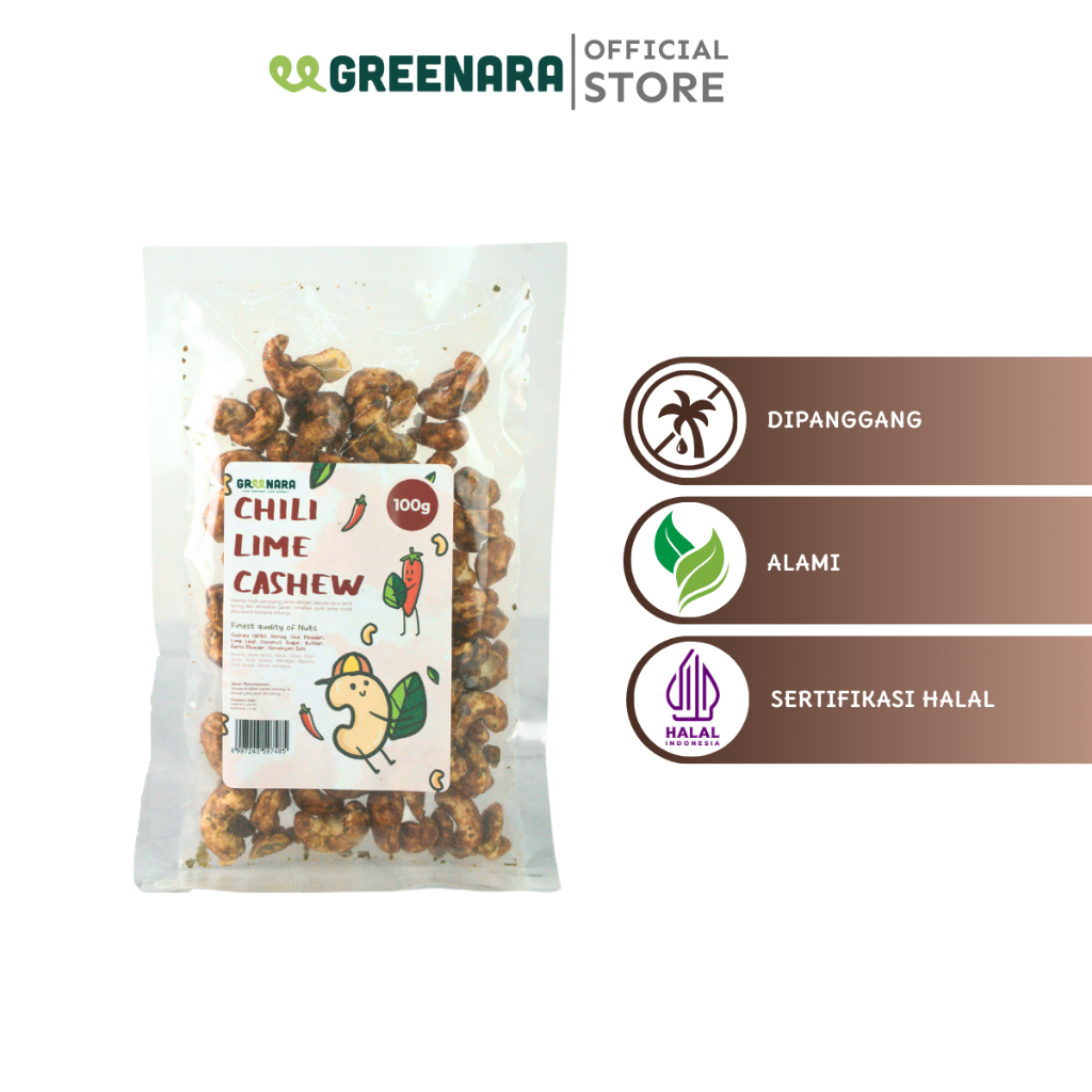 

Greenara - Roasted Chili Lime Cashew 100gr / Kacang Mede Panggang