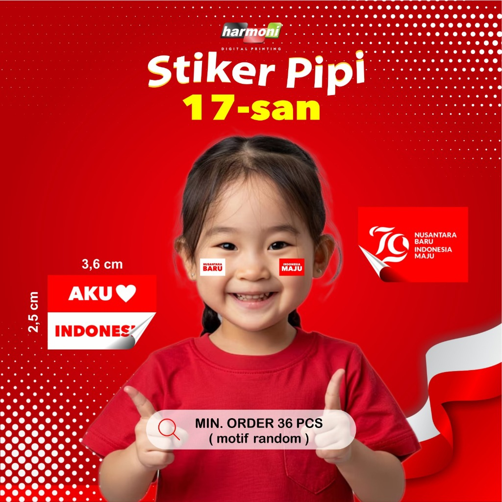

Stiker Pipi 17 Agustus Dirgahayu Republik Indonesia - Ukuran 3,6 x 2,5 cm