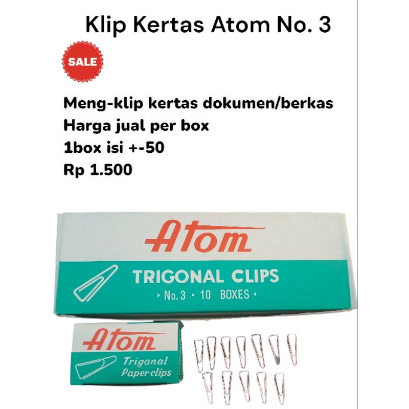 

{APM}Klip Kertas/Clips Trigonal Merek Atom No. 3