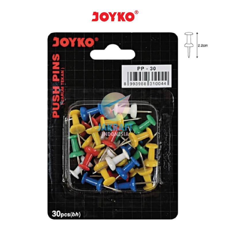 

(30 Pcs) Push Pin JOYKO PP-30 Jarum Mading Warna Warni Paku Payung Sterofoam Soft Board Softboard
