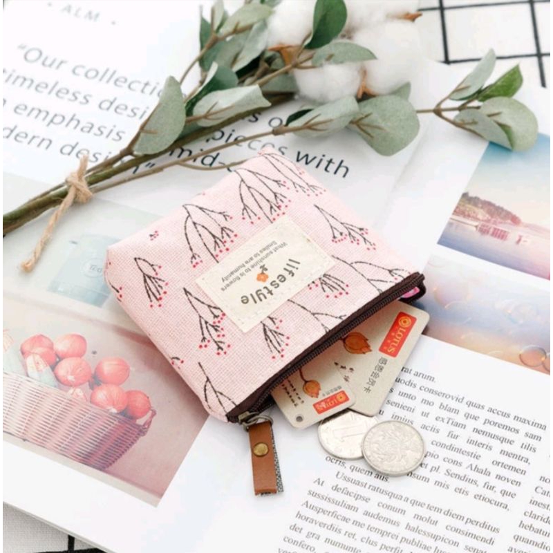 Hc Pouch Dompet Koin Resleting Live Style Kanvas Dompet Serbaguna Motif