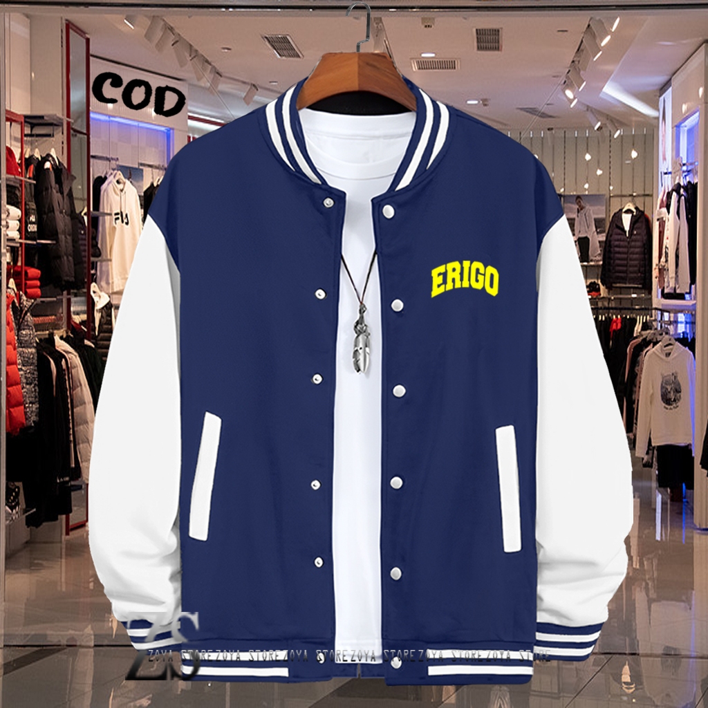 Cod Sweater Jaket Varsity Baseball Kancing Erigo Lengkung Text Kuning Quality Premium / Baseball Dis