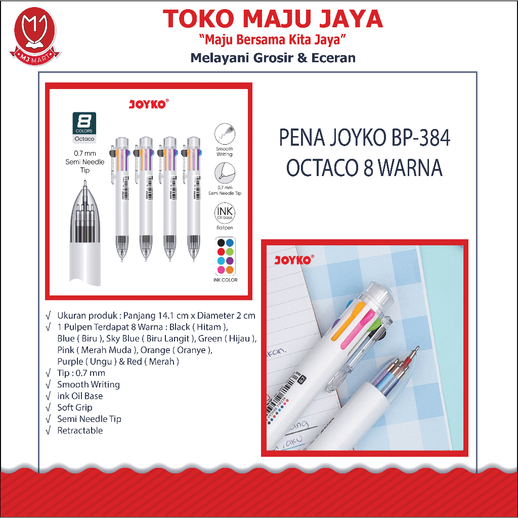 

PENA JOYKO BP-384 OCTACO 8 WARNA