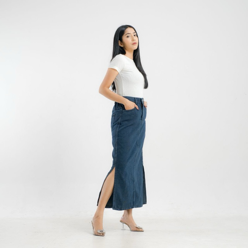 SLIT Rok Jeans Wanita Rok Jeans Belah samping Premium Skirt