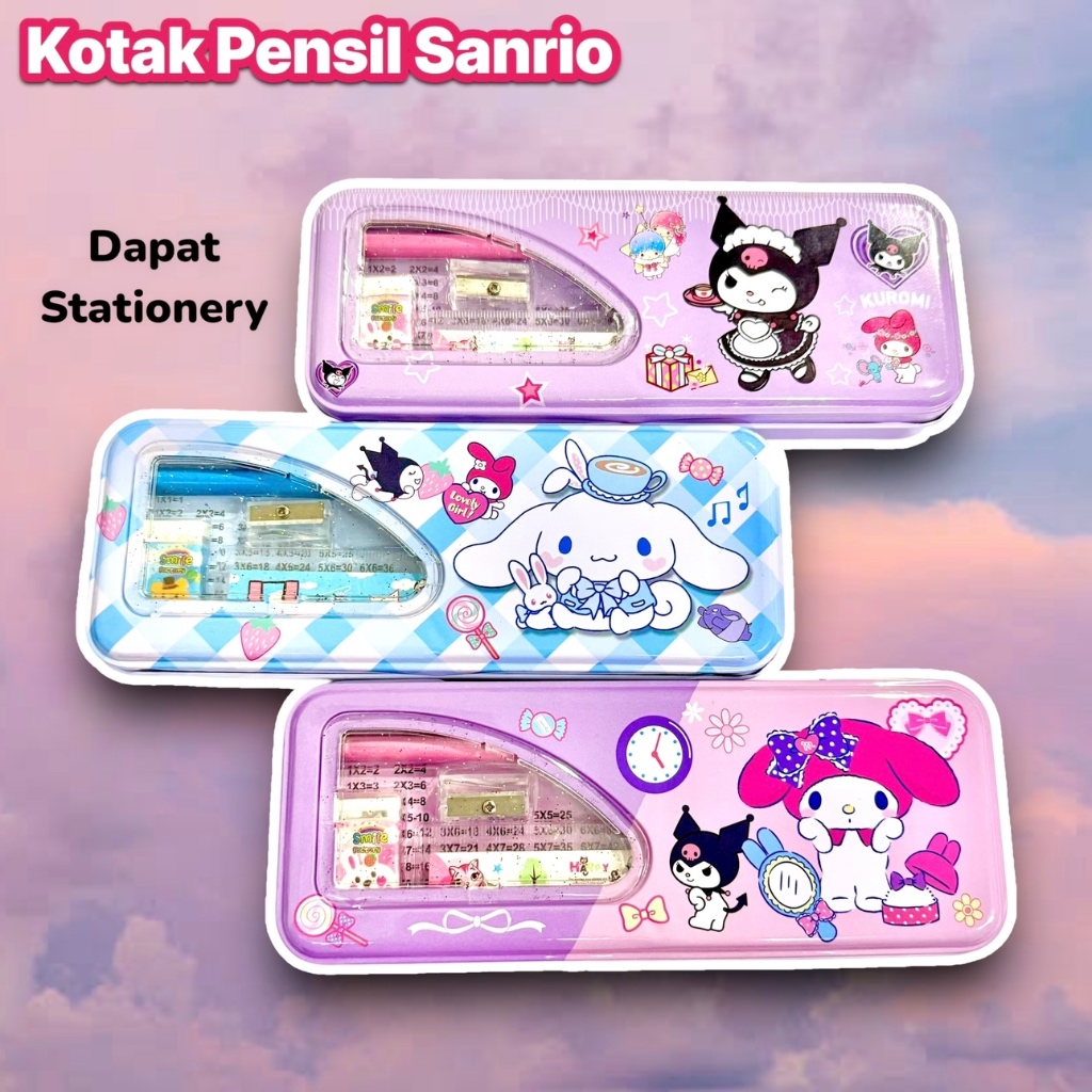 

Tempat Pensil tingkat anak Gambar Sanrio Kuromi lengkap Stationery Set isi Kotak Pensil Pensil Penggaris Penghapus Serutan