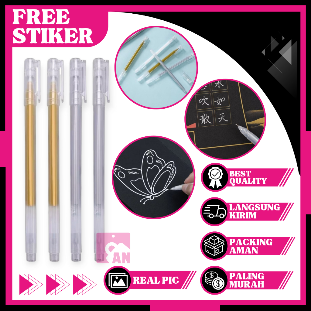 

1PCS Pulpen Glitter Gel 0.9mm Metalik Tinta Silver Gold Alat Tulis Pena Motif Colour Matte Pen Peralatan Sekolah Kantor Bolpen Warna Metalic A135