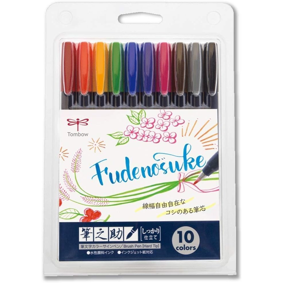 

Tombow Fudenosuke Brush Calligraphy Pen for Lettering 10 Colors Set Hard Tip Pulpen Kaligrafi