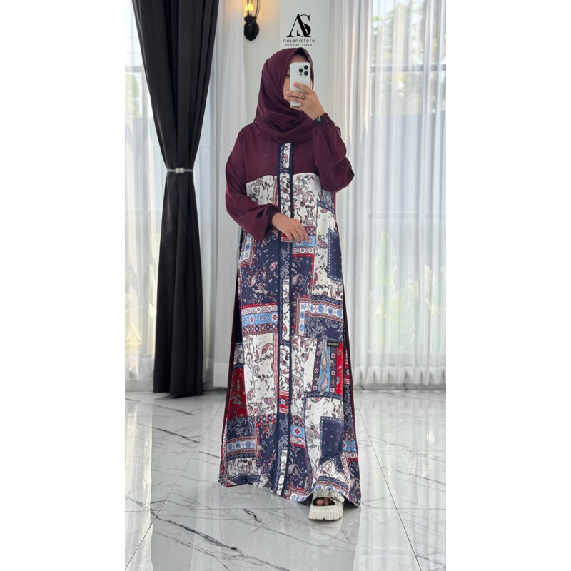 Ready Dress Anjani Store Maroon motif putih rayon