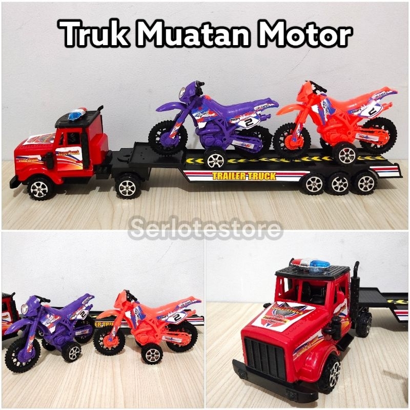 Mainan Truk Trailer Muatan Motor Cross UKURAN BESAR Construction Truck