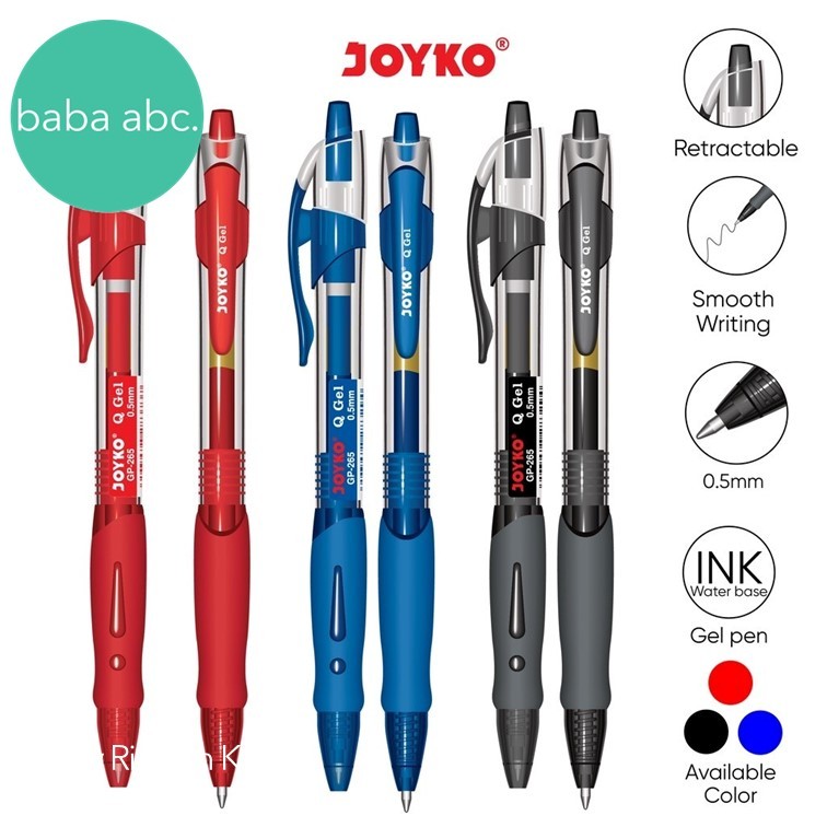 

Pulpen Gel Pen Pena Joyko GP-265 Q Gel 0.5 mm Pulpen Hitam Pulpen Biru Pullpen Merah