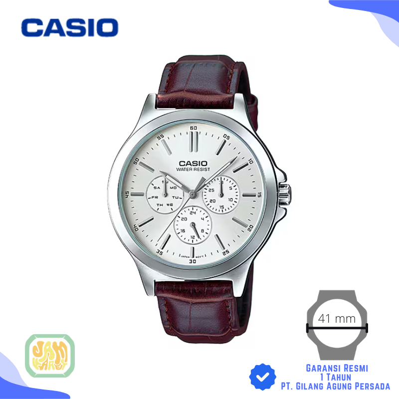 JAM TANGAN PRIA CASIO MTP-V300L-7A ORIGINAL - MTP V300L 7AUDF COKELAT SILVER
