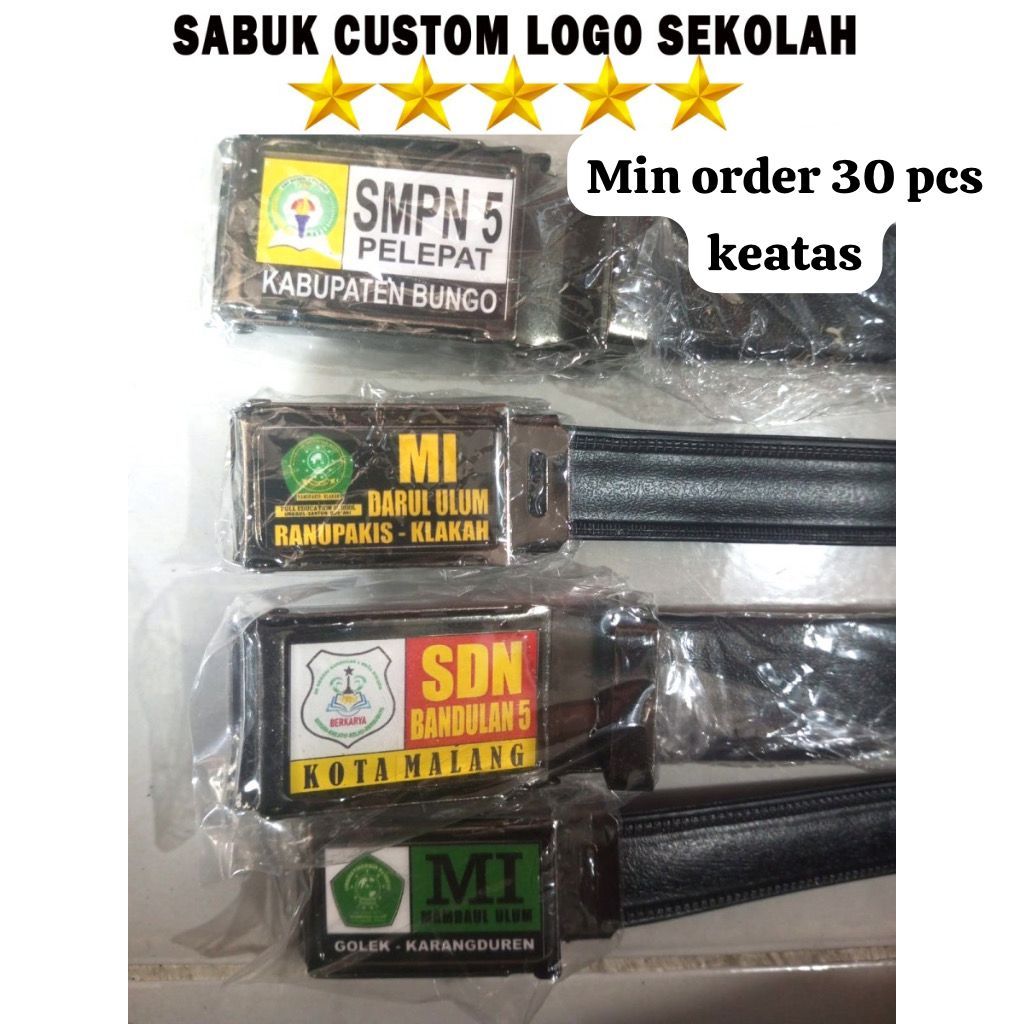 Custom Ikat Pinggang Logo Sekolah / Sabuk Custom Logo Sekolah untuk SD/SMP/MTS ukuran Kepala Gesper 
