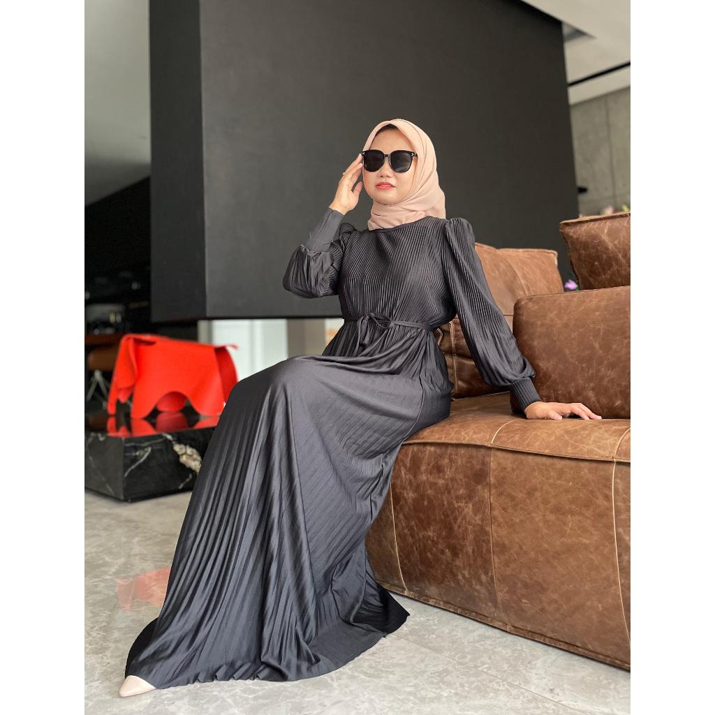 Kalola | 271 | Gamis polos plisket tali wanita | Gamis panjang kondangan