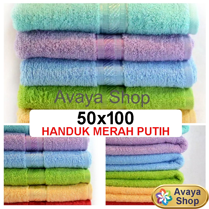 T HANDUK MERAH PUTIH 50x100/ HANDUK MP 50x100 / HANDUK MUTIA 50x100 - Handuk 100% Katun 180gr