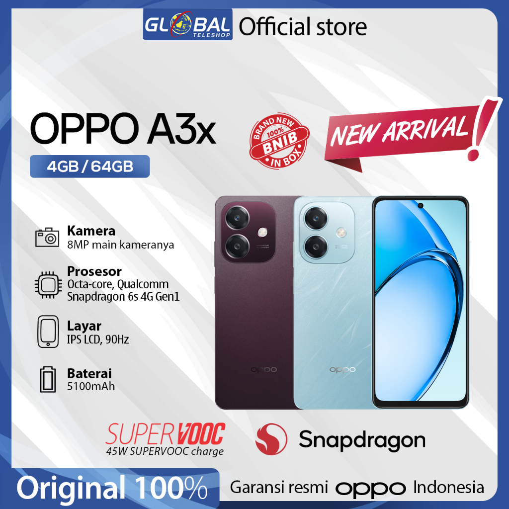 Oppo A3x 4/64GB | 4/128GB | 6/128GB Garansi Resmi