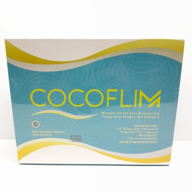 

Cocoflim minuman serbuk rasa blackcurrant tinggi serat pangan dan vitamin C perbox isi 15 sachet 15gr